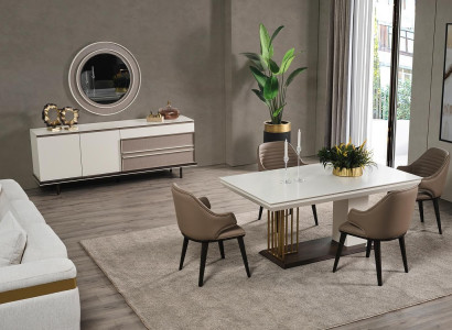 Esszimmer Set Essgruppe Esstisch 4x Stuhle Sideboard+ Spiegel 7tlg